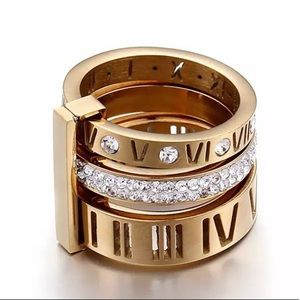 Triple Roman Numerals Ring with Rhinestones